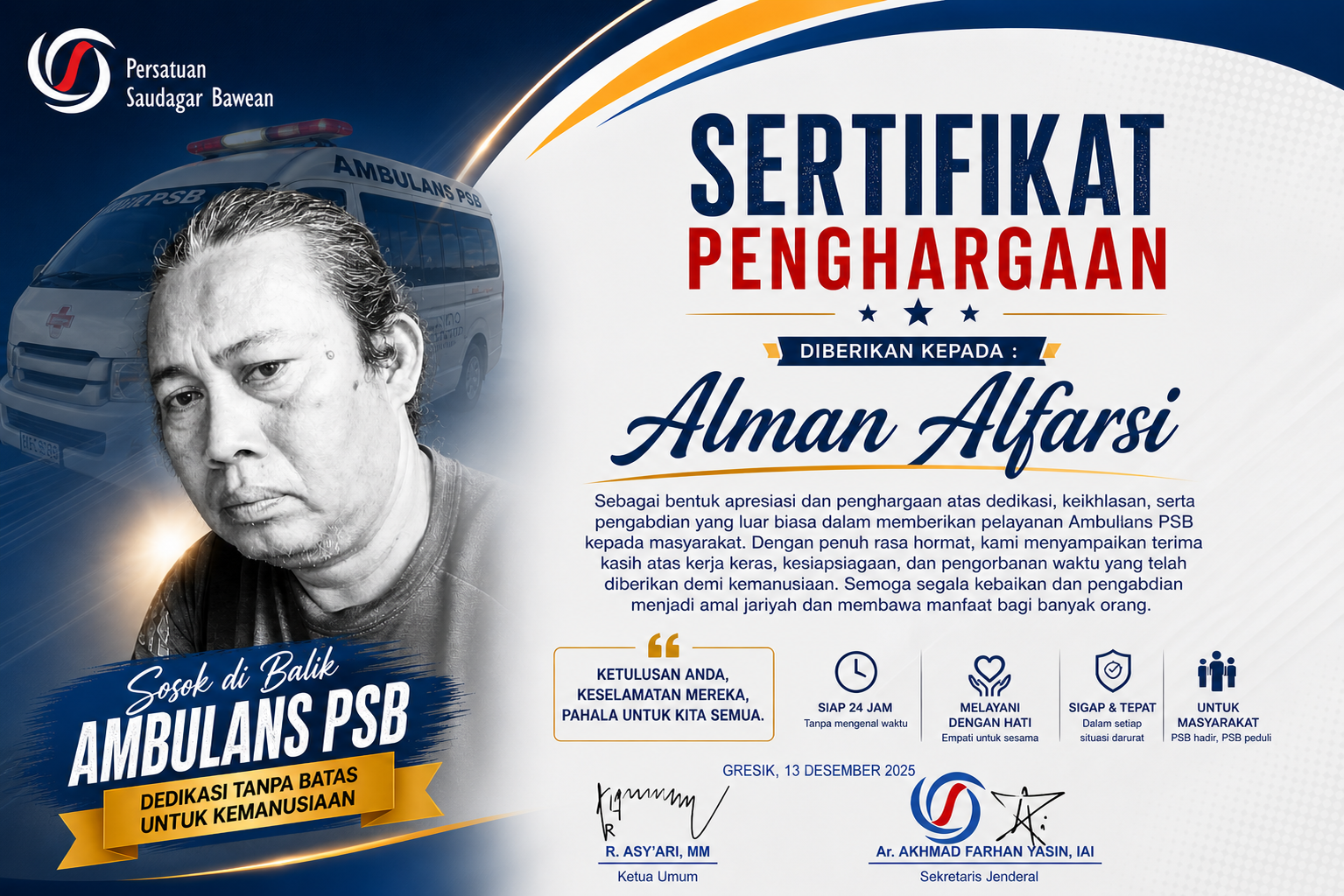 Sosok di Balik Pelayanan Ambulans PSB: Dedikasi Alman Alfarsi untuk Kemanusiaan